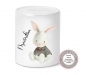 Preview: zuckersüßer Hase Vintage Spardose Becher Tasse Tasche Freundebuch Rucksack Name KITA Kindergarten Einschulung Geburtstag von Lüttentüddel®